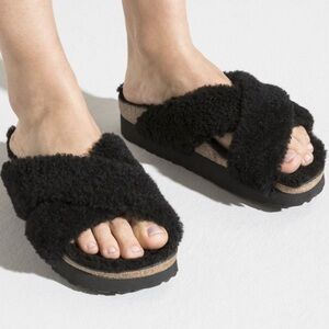 Birkenstock Papillio Daytona Shearling Teddy Platform Two-Strap Sandal Size 38